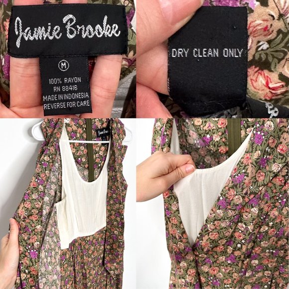 Jamie Brooke Wide-Leg Floral Print Vest Jumpsuit Vintage 90s Women’s Size M - Picture 3 of 16